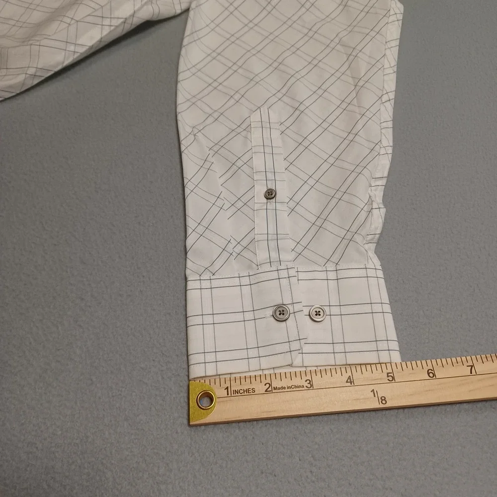 Banana Republic Shirt Mens XXL White Grid 577436 Cotton Long Sleeve Button Down